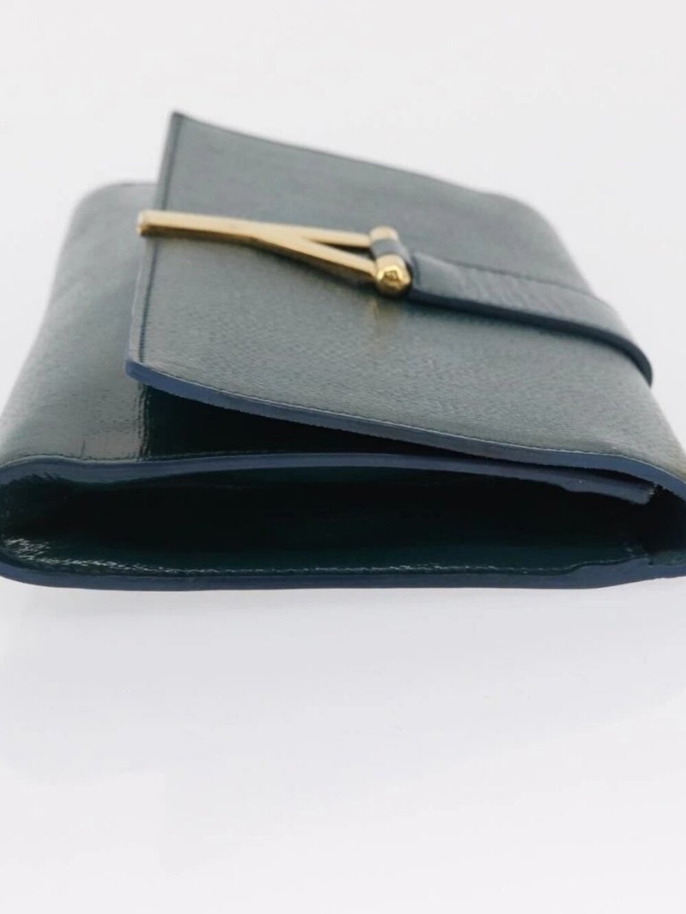 SAINT LAURENT Y Line Clutch Bag Patent leather Green Gold Auth 163062 - Picture 8 of 16